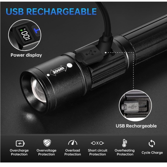 T401 (2 PACK) NEW Ultra Bright Long Range Tactical Flashlight Rechargeable - Picture 4 of 6
